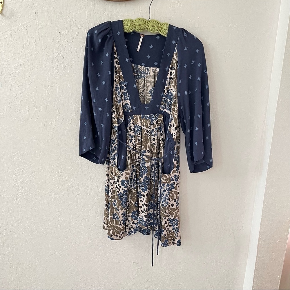 Free People Tallulah Mini Dress Blue Boho Kimono Short Sleeve XS - Picture 2 of 11